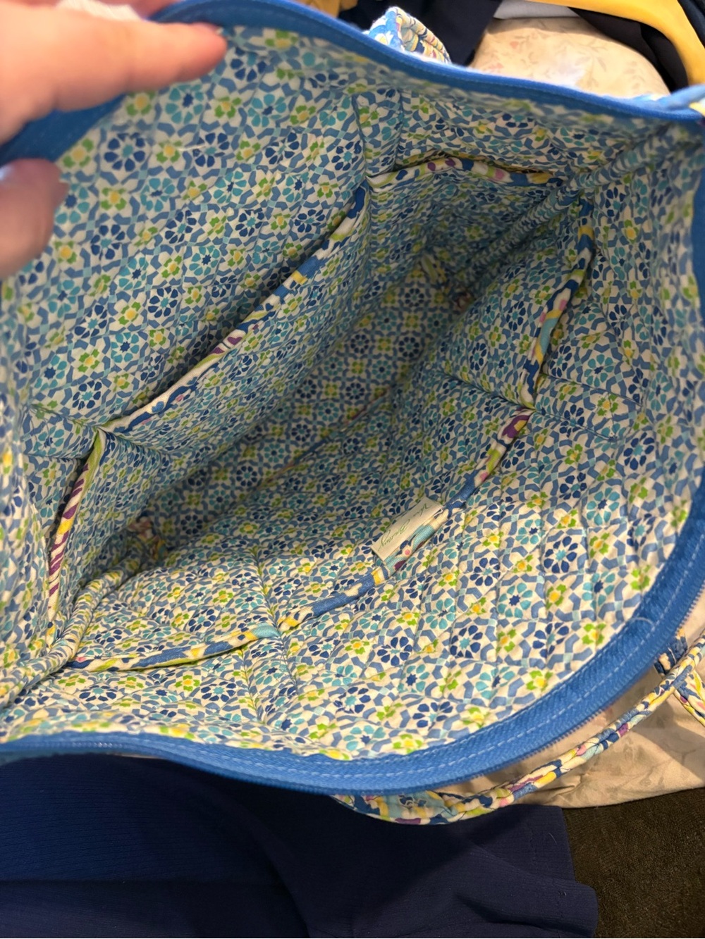 Vera Bradley Blue Paisley Quilted Tote Bag Large Zip Top Shoulder Handbag - Picture 4 of 7